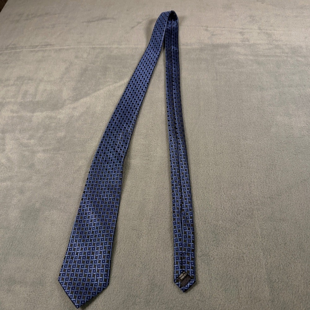 WeiShang Mens Necktie Blue Black Geometric Square Pattern Classic Formal Tie